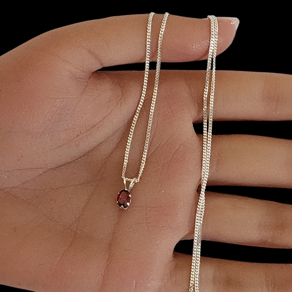 Dainty Pendant Necklace 925 Sterling Silver Garnet Color CZ Solitaire A0227 - Picture 11 of 13